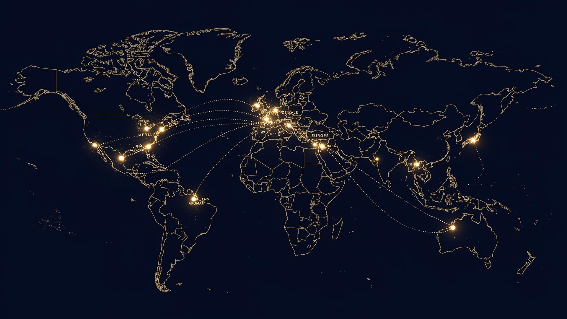 World map highlighting AMW Group's global trading routes